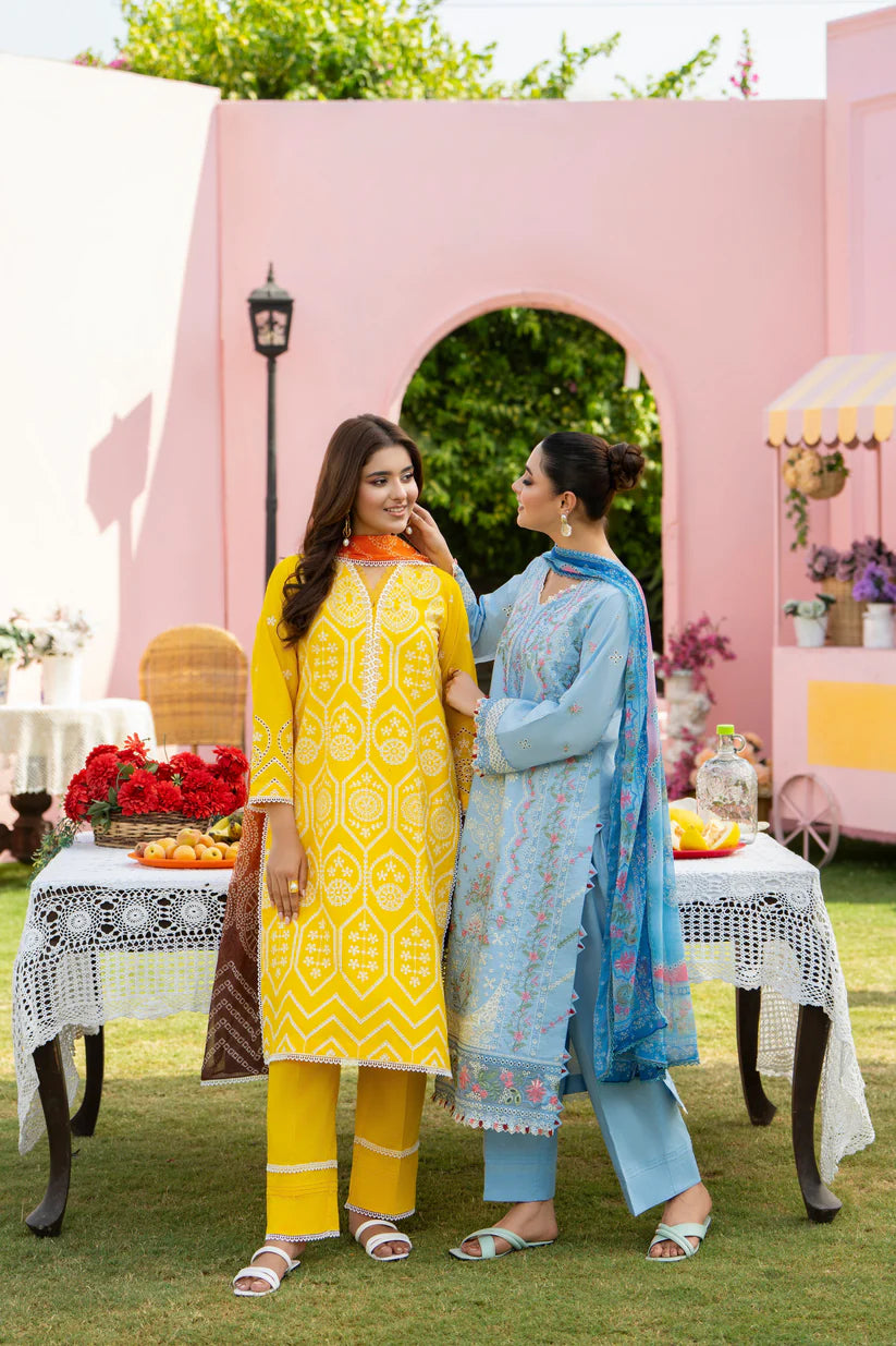 MIRAKHI - 3PC LAWN EMBROIDERED SHIRT WITH CHIFFON PRINTED DUPATTA AND TROUSER -ADR-M14