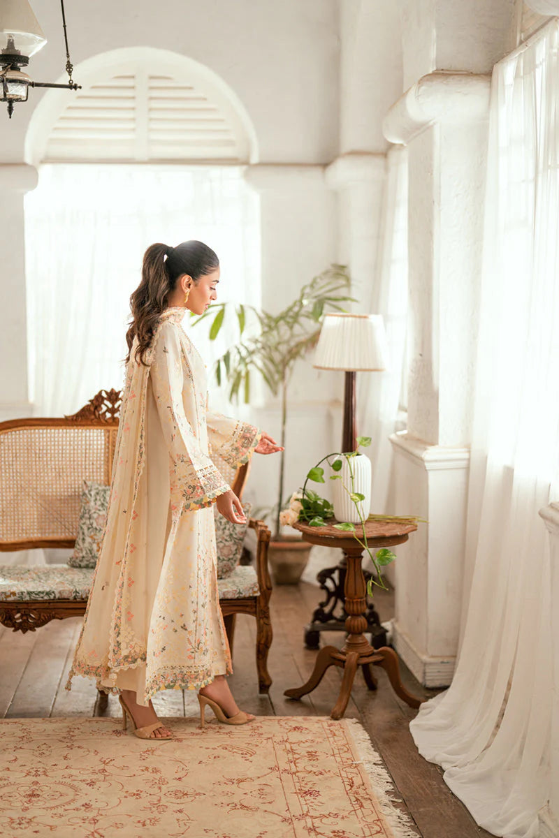 QALAMQAR - 3PC LAWN EMBROIDERED SHIRT WITH ORGANZA EMBROIDERED DUPATTA AND TROUSER -ADR-3804