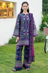 JAZMIN-3PC KHADDAR PRINTED SHIRT WITH KHADDAR PRINTED DUPATTA AND PRINTED TROUSER-ADR-2628