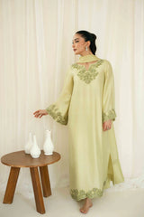 KAIDA-3PC-RAW SILK HAND EMBELLISHED SHIRT EMBROIDRED SOFT SILKDUPATTA AND RAW SILK EMBROIDERED TROUSER-ADR-5142