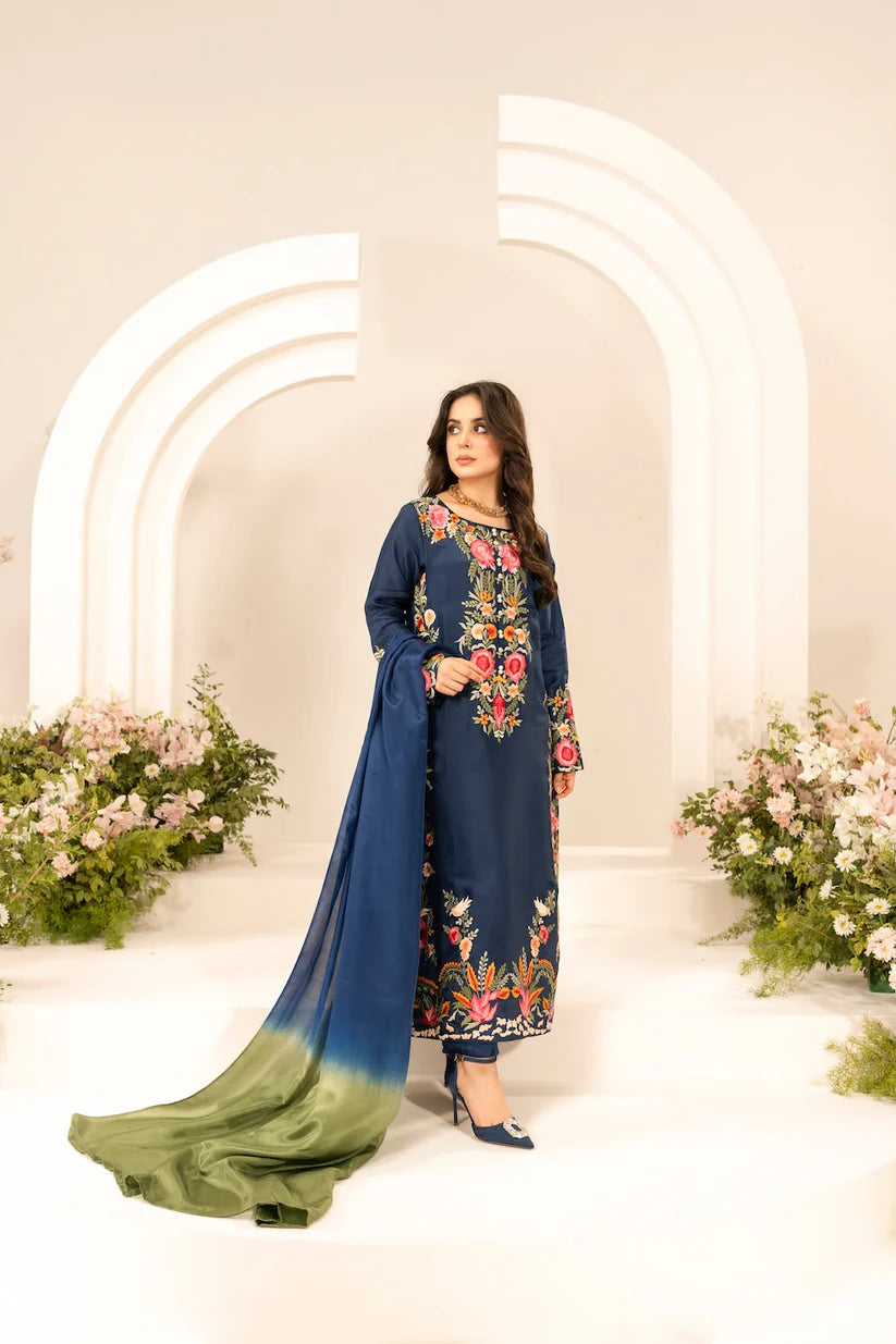MIRANA-3PC LAWN EMBROIDERED SHIRT WITH CHIFFON TYE & DYE DUPATTA & TROUSER-ADR-3780
