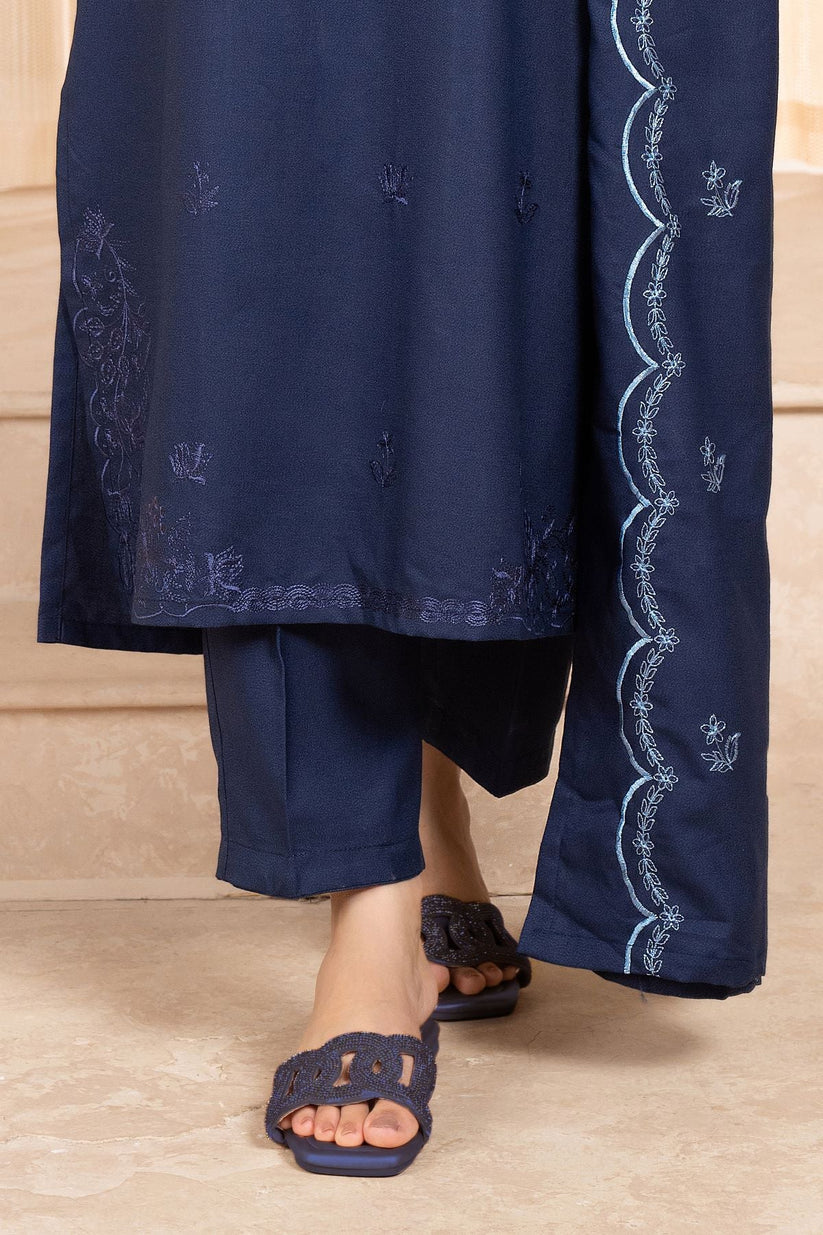 SAPPHIRE- 3PC Dhanak Embroidered Shirt With Dhanak Embroidered Shawl & Trouser-ADR-3326