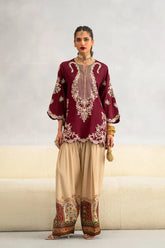 ETHNC-2PC-RAW SILK EMBROIDERED SHIRT AND SHAMOZ SILK PRINTED TROUSER-ADR-15117