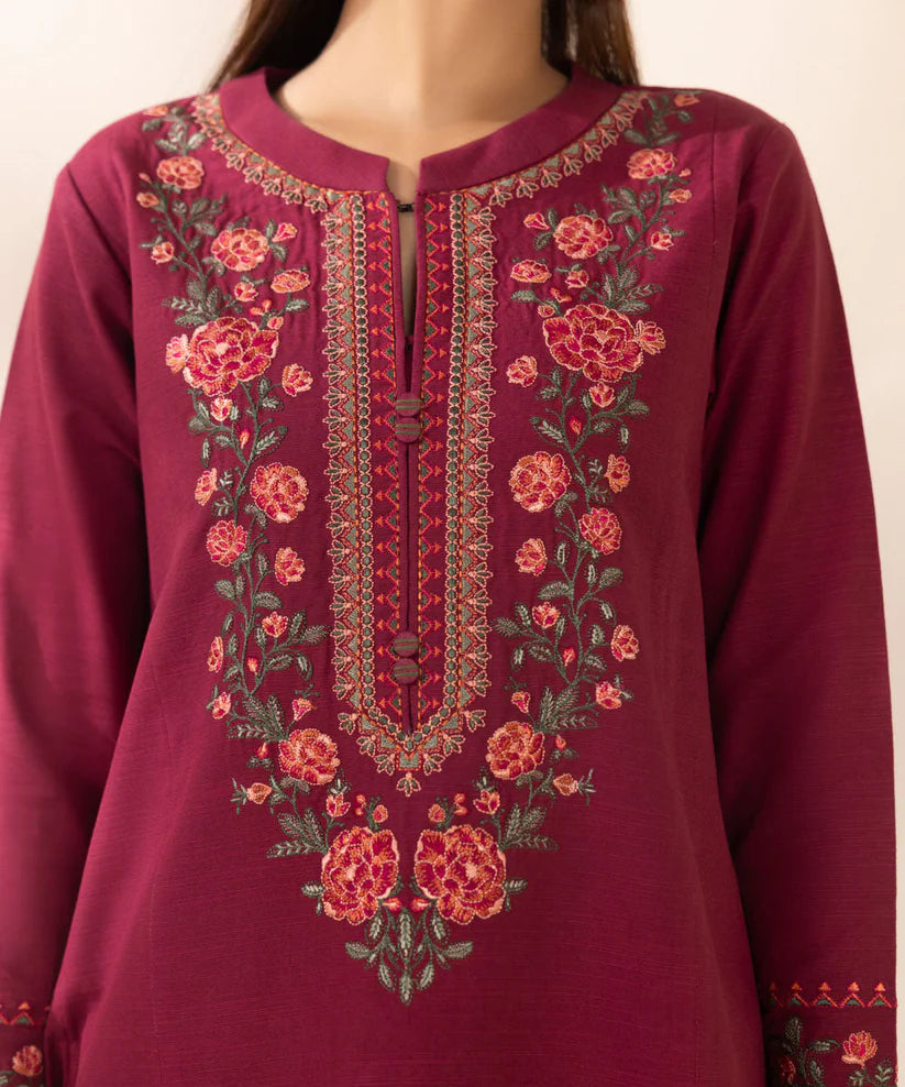 SAPPHIRE- 3PC DHANAK EMBROIDERED SHIRT WITH WOOL PRINT SHAWL AND TROUSER-ADR-3380