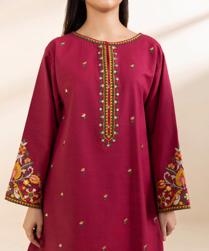 SAPPHIRE- 3PC KHADAR EMBROIDERED SHIRT WITH WOOL PRINT SHAWL AND TROUSER-ADR-3373