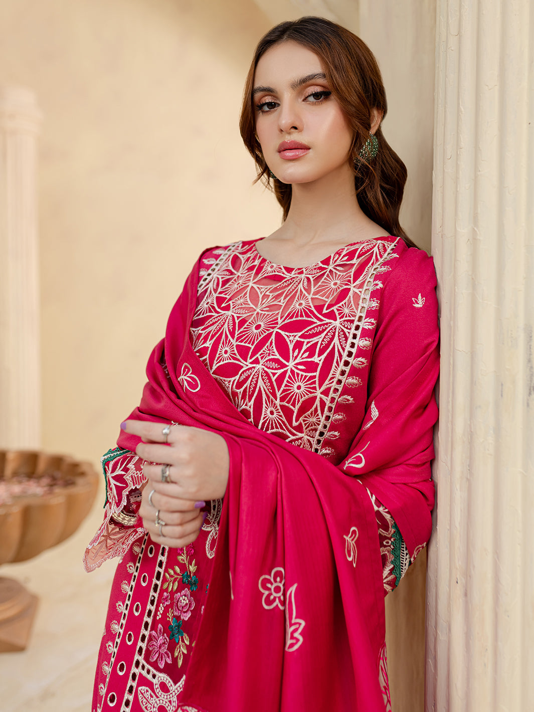 JAZMIN-3PC LAWN LASER EMBROIDERED SHIRT WITH LAWN LASER EMBROIDERED READY TO WEAR DUPATTA-3649