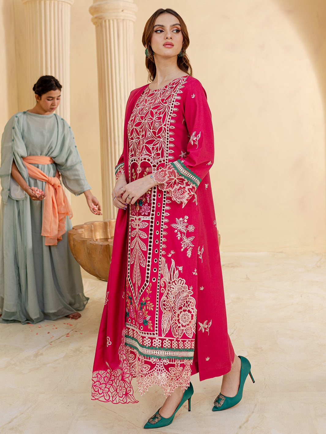 JAZMIN-3PC LAWN LASER EMBROIDERED SHIRT WITH LAWN LASER EMBROIDERED READY TO WEAR DUPATTA-3649