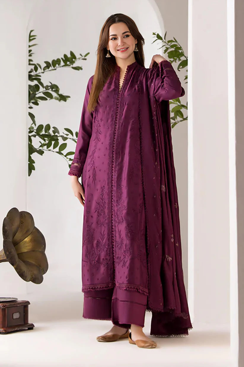 SOBIA NAZIR - 3PC DHANAK EMBROIDERED SHIRT WITH DHANAK EMBROIDERED SHAWL AND TROUSE-ADR-4002