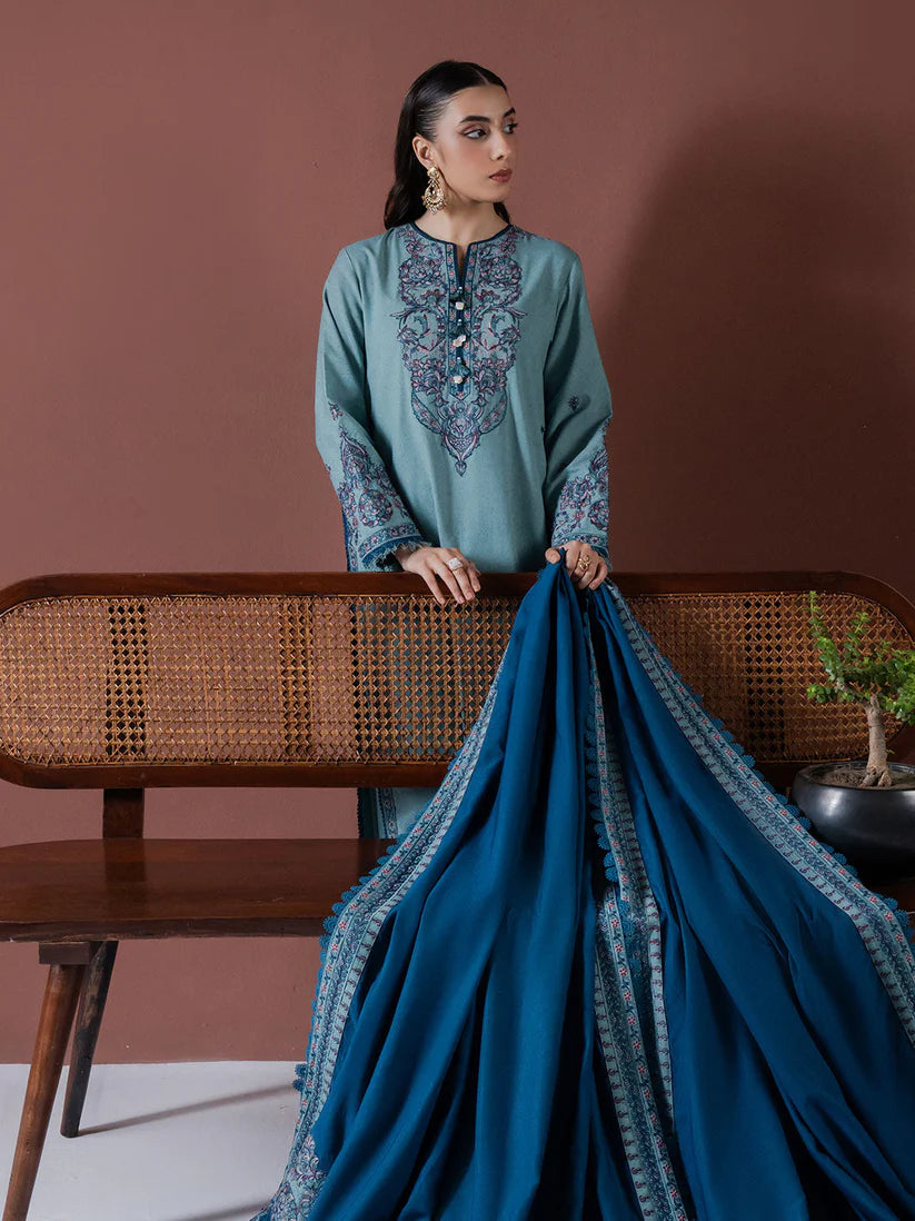 ASIM JOFA-3PC DHANAK EMBROIDERED SHIRT WITH DHANAK EMBROIDERED SHAWL & TROUSER-ADR-4217