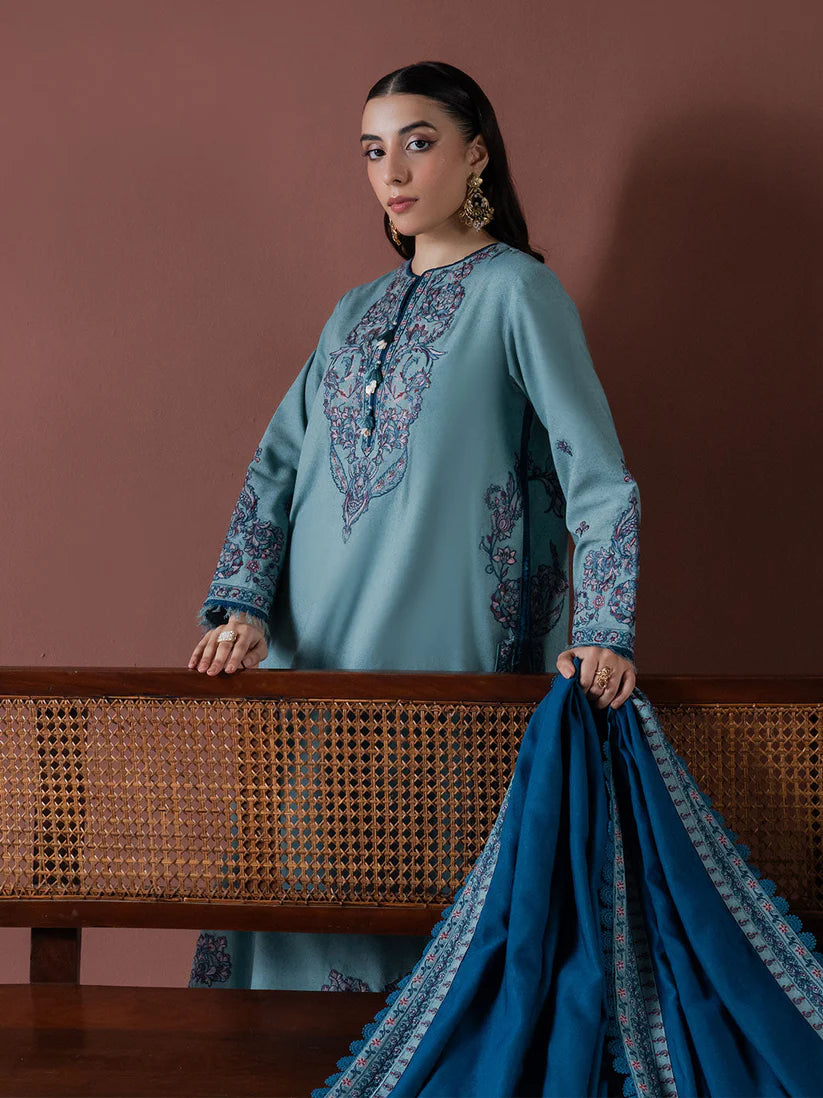 ASIM JOFA-3PC DHANAK EMBROIDERED SHIRT WITH DHANAK EMBROIDERED SHAWL & TROUSER-ADR-4217