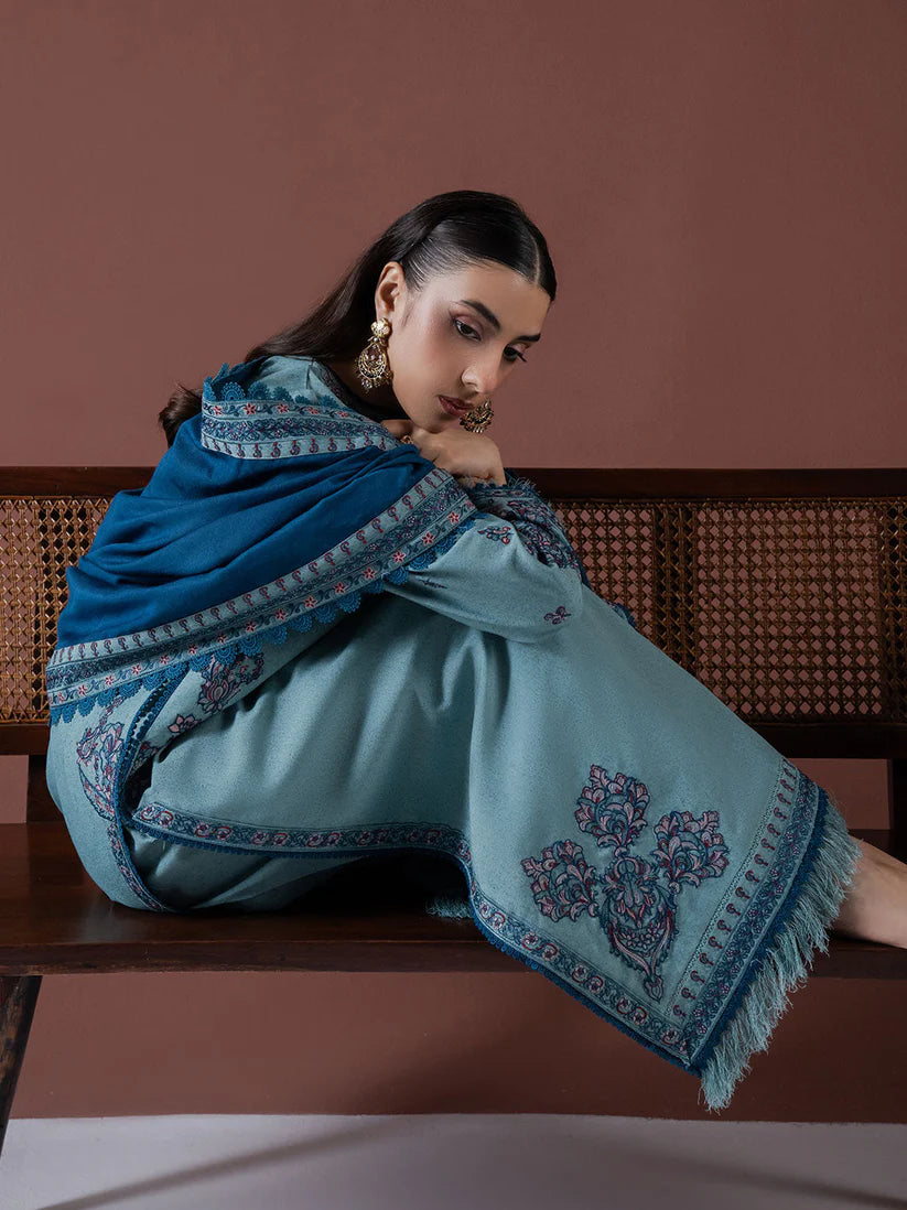 ASIM JOFA-3PC DHANAK EMBROIDERED SHIRT WITH DHANAK EMBROIDERED SHAWL & TROUSER-ADR-4217