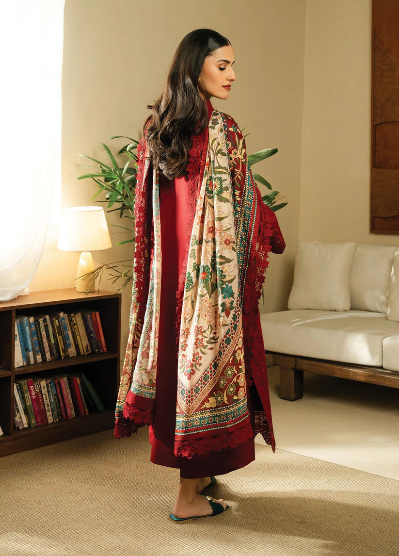 BATIK-3PC DHANAK EMBROIDERED SHIRT WITH COUTRAI WOOL PRINTED SHAWL AND TROUSER-ADR-4138
