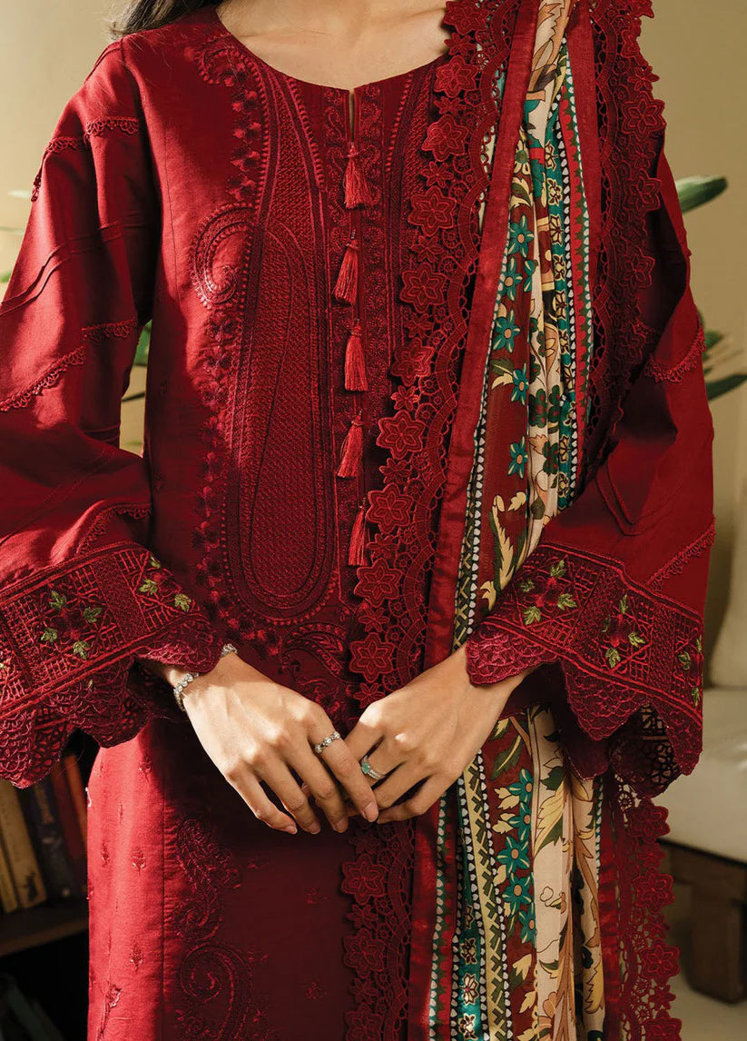 BATIK-3PC DHANAK EMBROIDERED SHIRT WITH COUTRAI WOOL PRINTED SHAWL AND TROUSER-ADR-4138