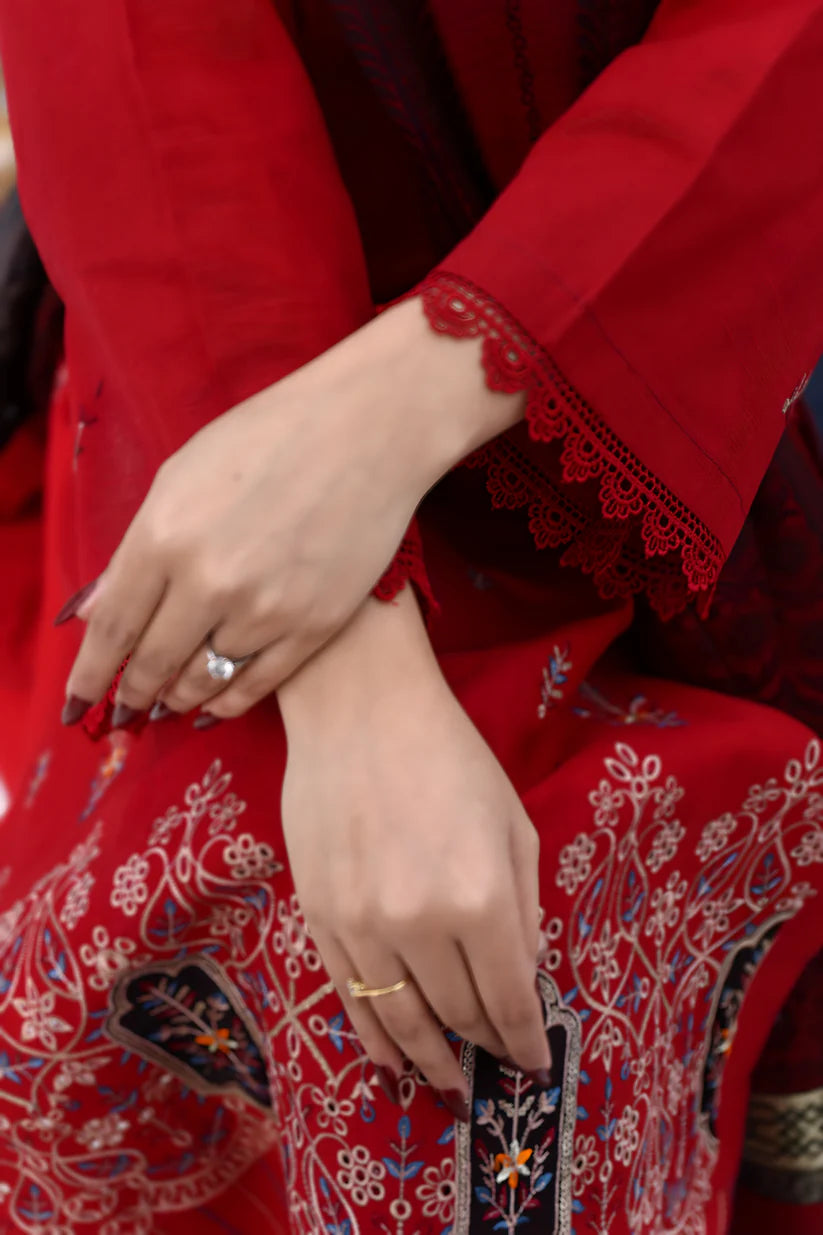 ADORE-3PC KHADDAR CUTWORK EMBROIDERED SHIRT WITH KASHMIRI JACQUARD WOOL SHAWL-ADR-1513