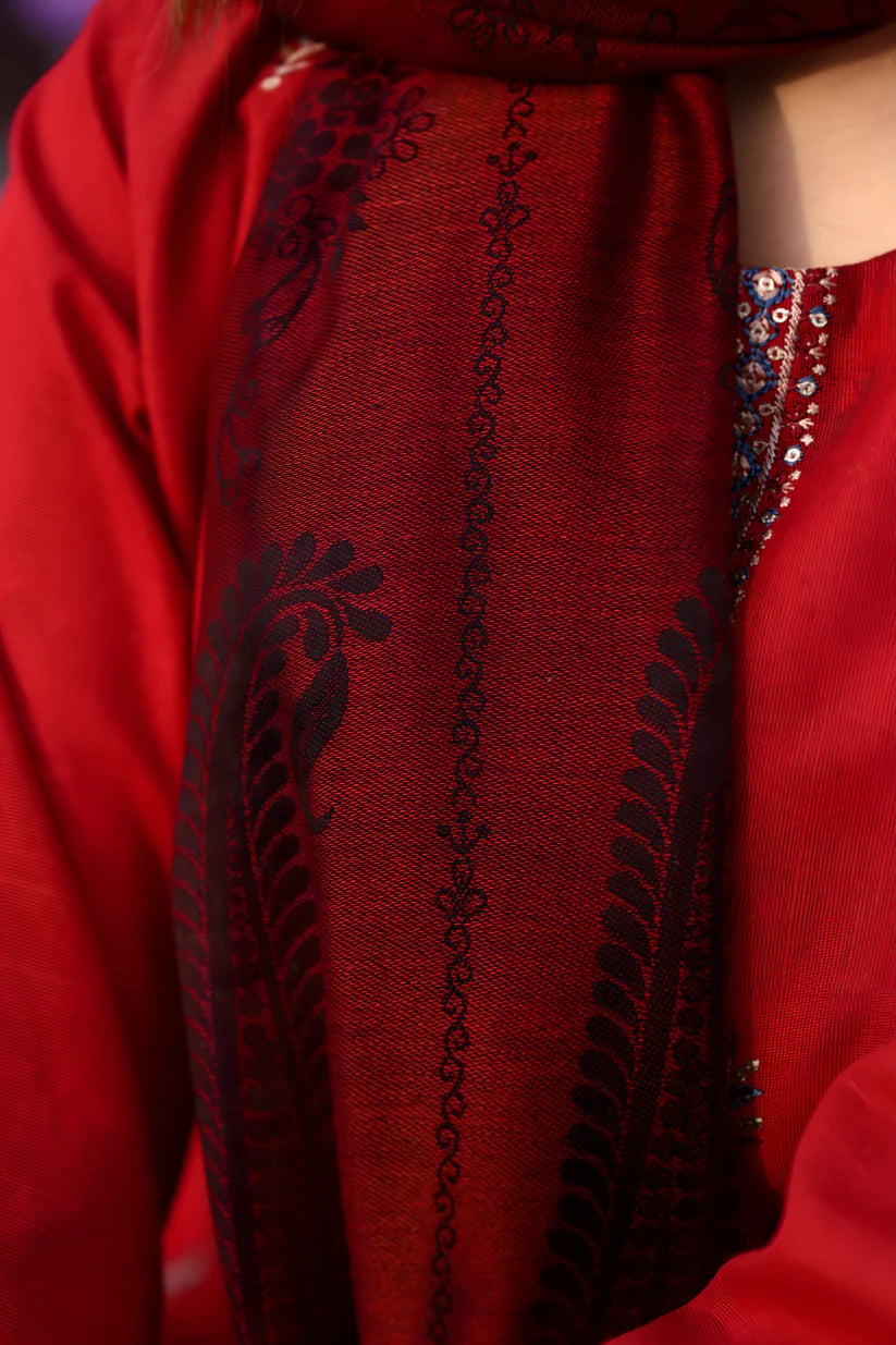 ADORE-3PC KHADDAR CUTWORK EMBROIDERED SHIRT WITH KASHMIRI JACQUARD WOOL SHAWL-ADR-1513
