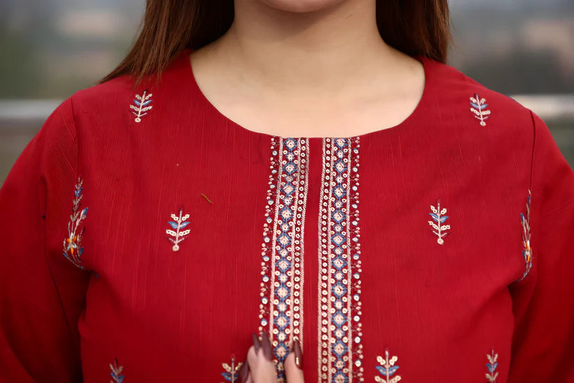 ADORE-3PC KHADDAR CUTWORK EMBROIDERED SHIRT WITH KASHMIRI JACQUARD WOOL SHAWL-ADR-1513