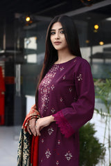 ADORE-3PC KHADDAR CUTWORK EMBROIDERED SHIRT WITH KASHMIRI JACQUARD WOOL SHAWL-ADR-1550