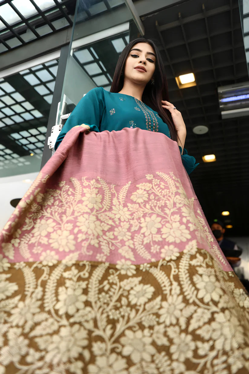 ADORE-3PC KHADDAR CUTWORK EMBROIDERED SHIRT WITH KASHMIRI JACQUARD WOOL SHAWL-ADR-1516