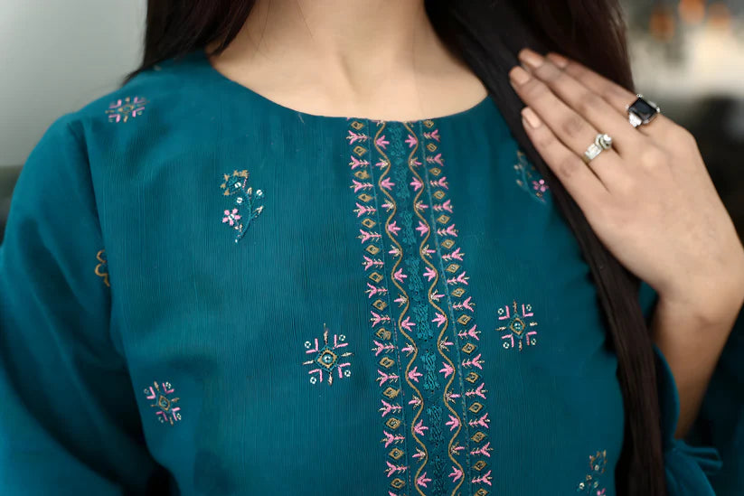 ADORE-3PC KHADDAR CUTWORK EMBROIDERED SHIRT WITH KASHMIRI JACQUARD WOOL SHAWL-ADR-1516