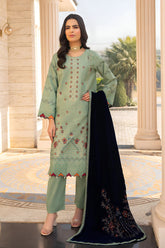 ADORE-3PC KHADDAR EMBROIDERED SHIRT WITH VELVET EMBROIDERED READY TO WEAR SHAWL-1525