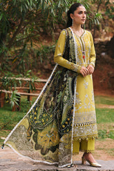 REPUBLIC WOMENSWEAR-3PC DHANAK EMBROIDERED SHIRT WITH COURTRAI PRINTED SHAWL & DHANAK TOUSER-ADR-4240