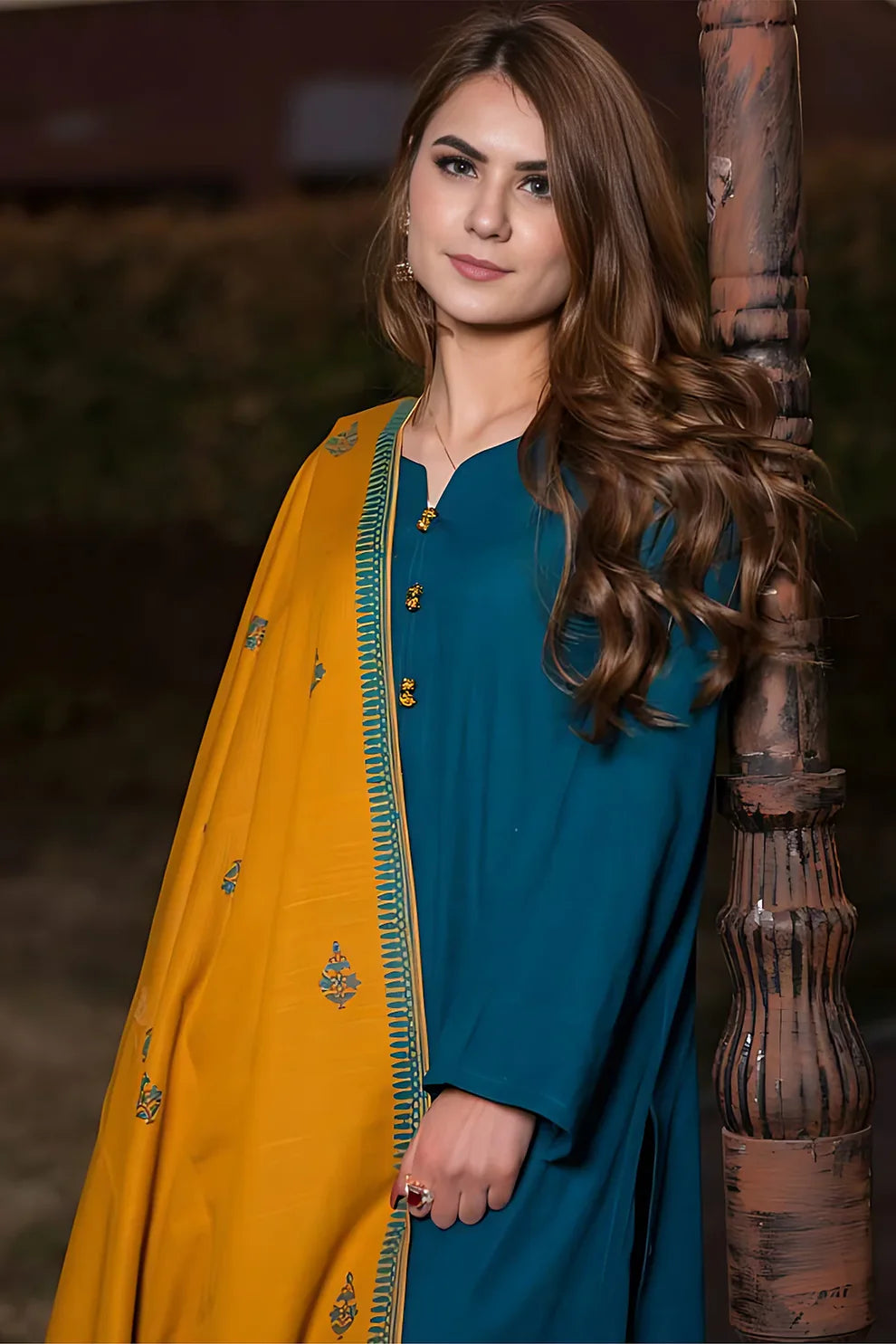 KAYSERIA- 3PC DHANAK WITH COUTURE WOOL PRINTED SHAWL-ADR-3108