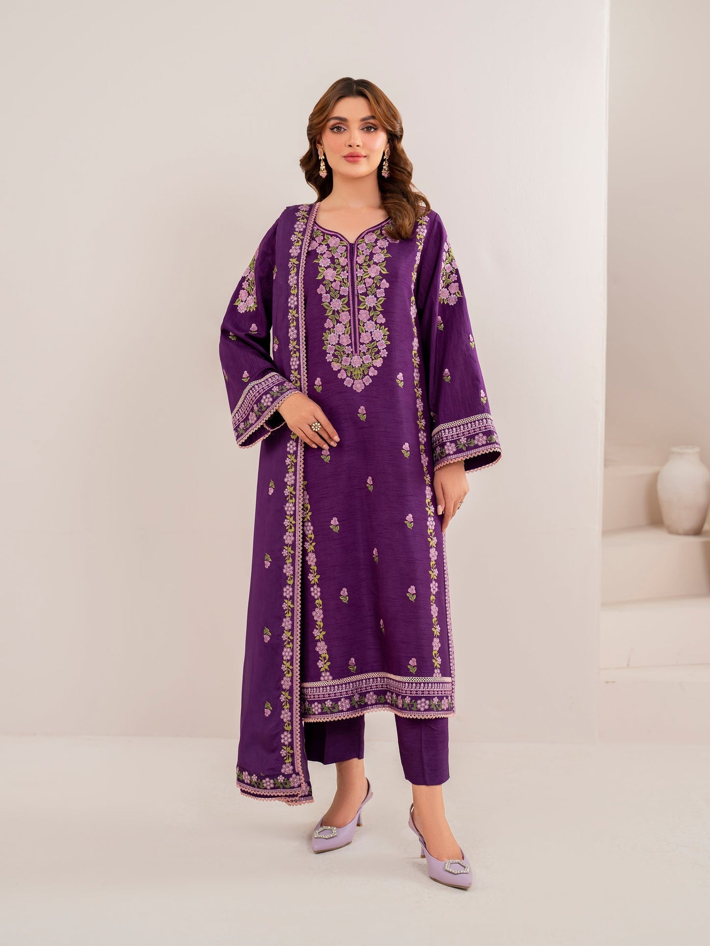 GARNET-3PC LAWN EMBROIDERED SHIRT WITH CHIFFON EMBROIDERED DUPATTA AND TROUSER-ADR-3613