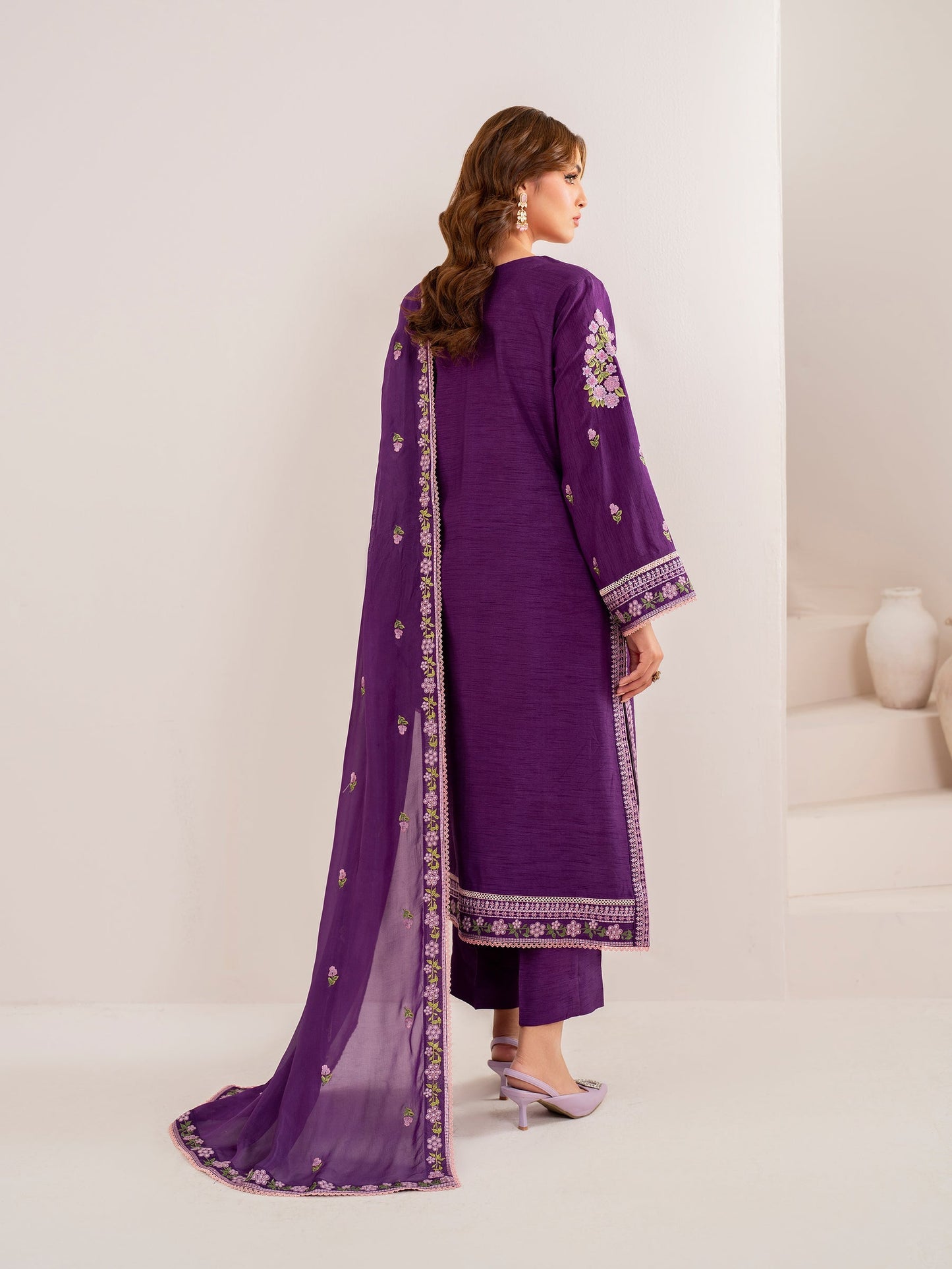 GARNET-3PC LAWN EMBROIDERED SHIRT WITH CHIFFON EMBROIDERED DUPATTA AND TROUSER-ADR-3613
