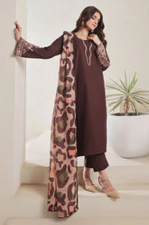 BATIK-3PC DHANAK EMBROIDERED SHIRT WITH COURTRAI PRINTED SHAWL AND TROUSER-ADR-4277