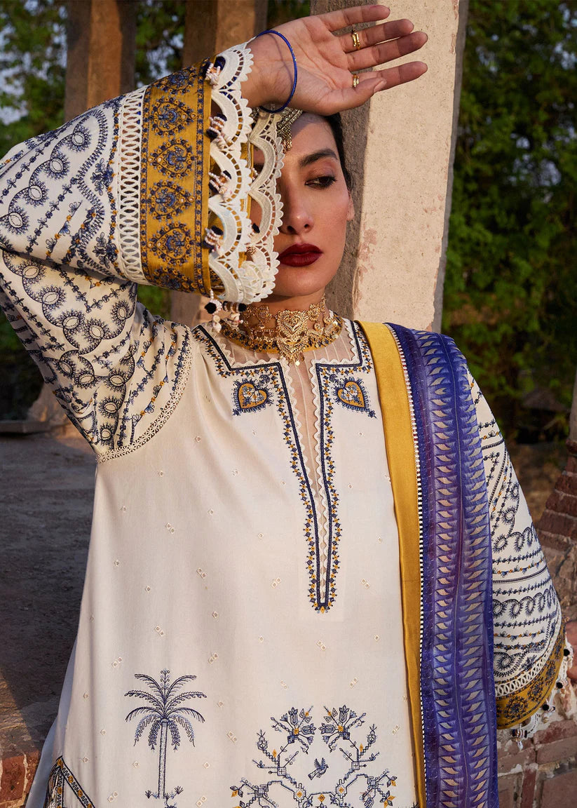 HUSSAIN REHAR-3PC KHADDAR HEAVY EMBROIDERED SHIRT WITH COURTRAI WOOL PRINT SHAWL AND TROUSER-ADR-4094