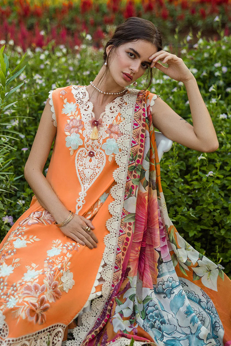 MUSHQ-3PC LAWN EMBROIDERED SHIRT WITH CHIFFON PRINT DUPATTA & TROUSER-ADR-3730