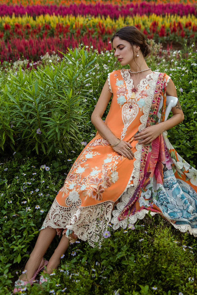 MUSHQ-3PC LAWN EMBROIDERED SHIRT WITH CHIFFON PRINT DUPATTA & TROUSER-ADR-3730