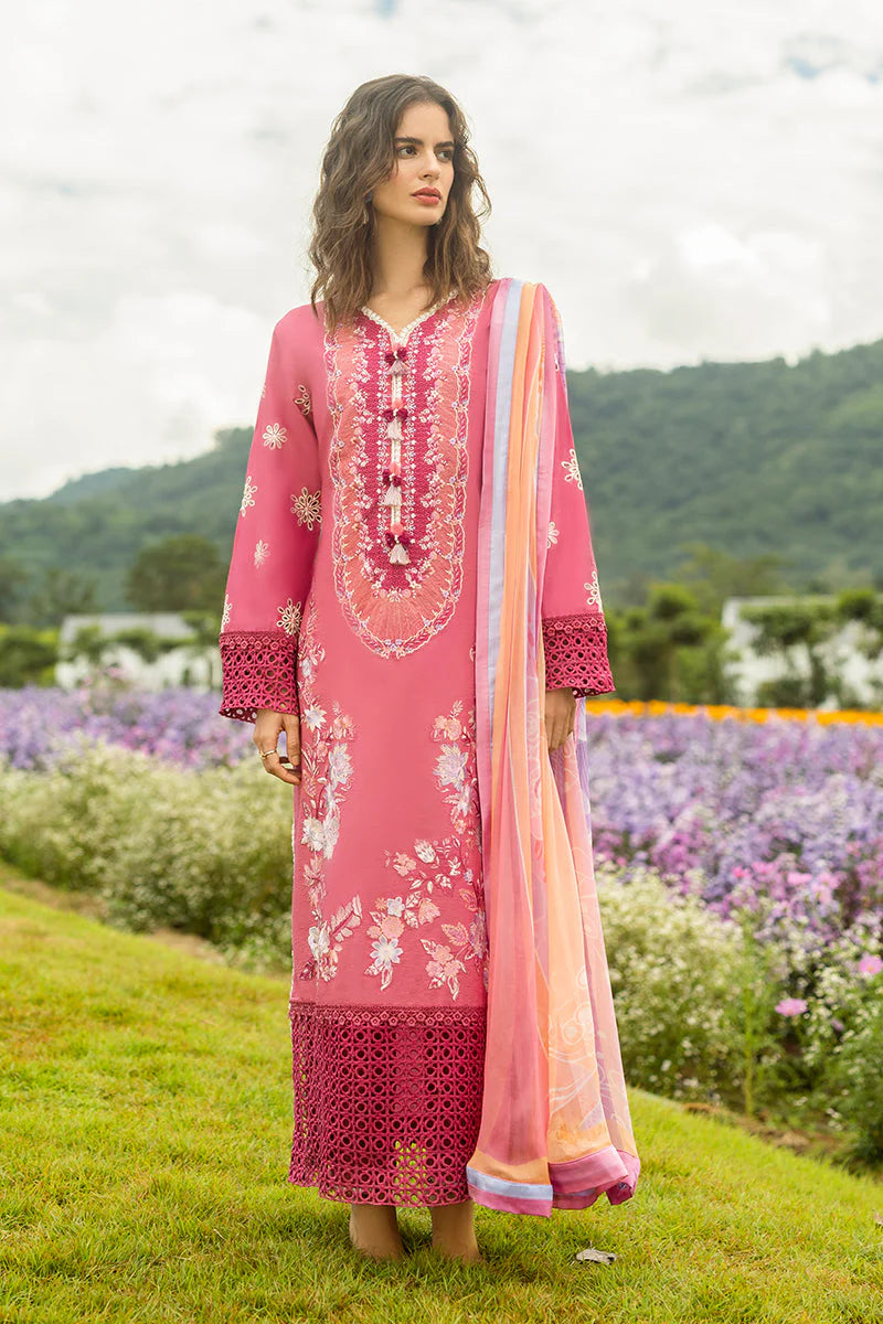 MUSHQ-3PC LAWN EMBROIDERED SHIRT WITH CHIFFON PRINT DUPATTA & TROUSER-ADR-3743