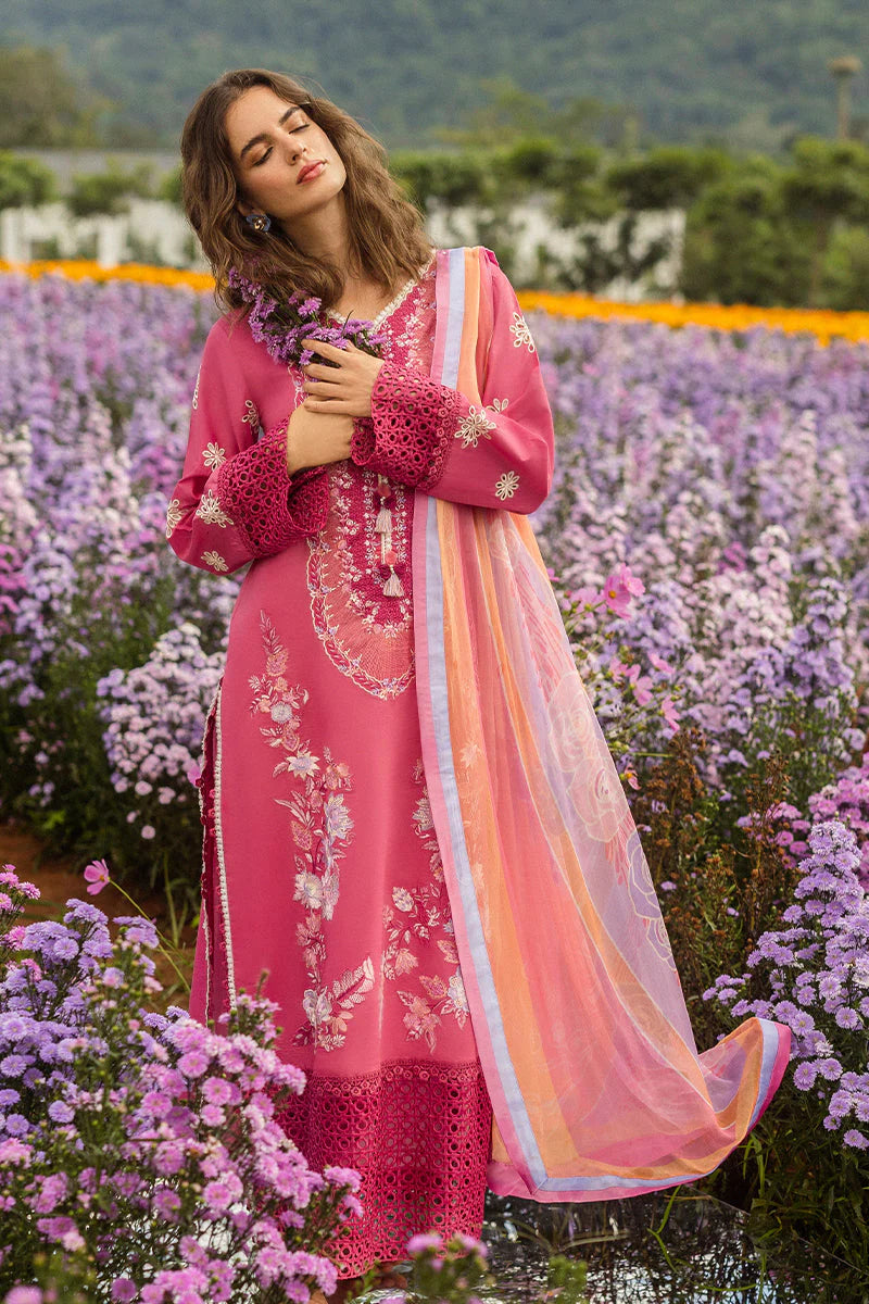 MUSHQ-3PC LAWN EMBROIDERED SHIRT WITH CHIFFON PRINT DUPATTA & TROUSER-ADR-3743