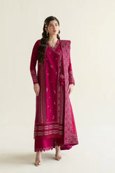 ZAIB-3PC LAWN EMBROIDERED SHIRT WITH KHADDI NET EMBROIDERED DUPATTA AND TROUSER-ADR-4779
