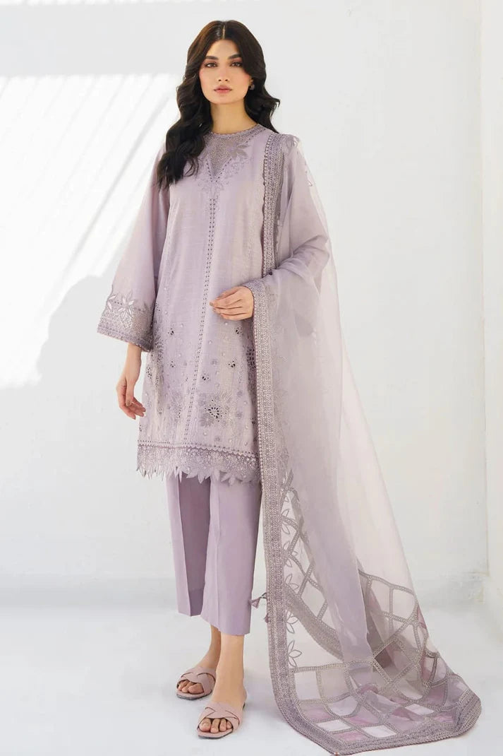 JAZMIN- 3PC LAWN HEAVY EMBROIDERED SHIRT WITH ORGANZA EMBROIDERED READY TO WEAR DUPATTA-ADR-3643