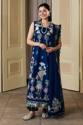 MARYAM HUSSAIN-3PC LAWN EMBROIDERED SHIRT WITH KHADDI NET EMB DUPATTA AND TROUSER-ADR-4910