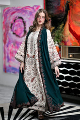 ZAIB-3PC KARANDI EMBROIDERED SHIRT WITH KARANDI EMBROIDERED SHAWL AND TROUSER-ADR-5302