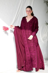 ZAIB-3PC KARANDI EMBROIDERED SHIRT WITH KARANDI EMBROIDERED SHAWL AND TROUSER-ADR-5311