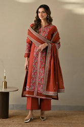 ZAIB-3PC DHANAK EMBROIDERED SHIRT WITH DHANAK EMBROIDERED SHAWL AND TROUSER-ADR-4378