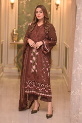 ANEELAS-3PC LAWN CHIKAN EMBROIDERED SHIRT WITH LAWN EMB DUPATTA AND TROUSER-ADR-4809