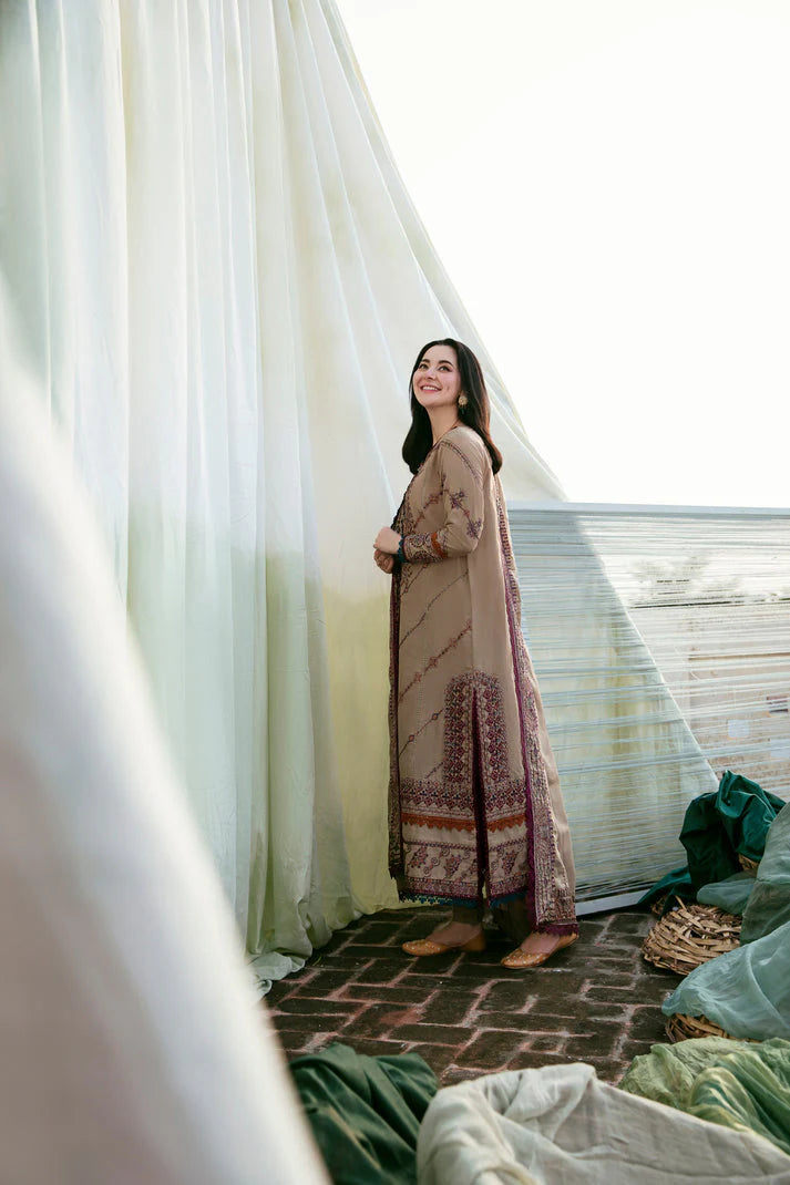 FLORENT-3PC DHANAK EMBROIDERED SHIRT WITH DHANAK EMBROIDERED SHAWL & TROUSER-ADR-4148