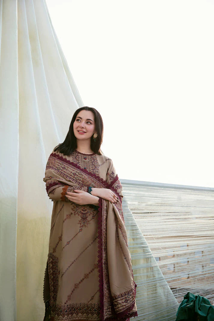 FLORENT-3PC DHANAK EMBROIDERED SHIRT WITH DHANAK EMBROIDERED SHAWL & TROUSER-ADR-4148
