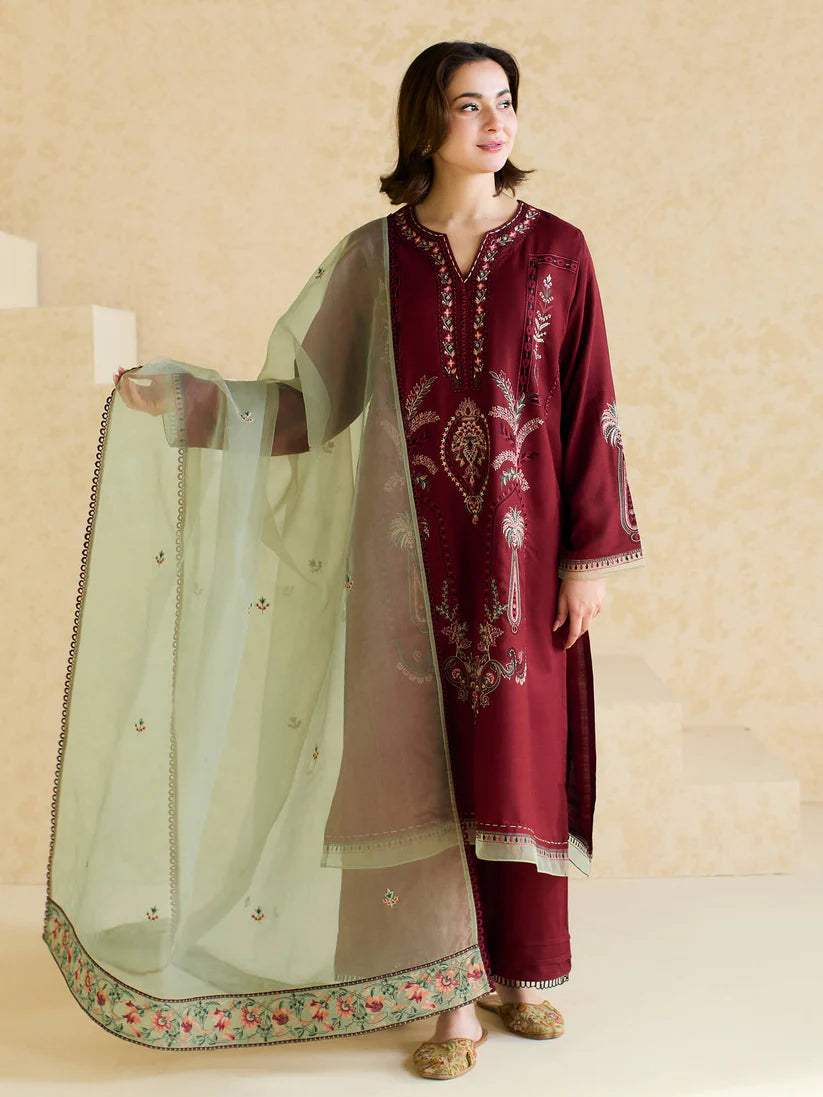 ZARA SHAHJAHAN - 3PC LAWN EMBROIDERED SHIRT WITH ORGANZA EMBROIDERED DUPATTA AND TROUSER -ADR-3827