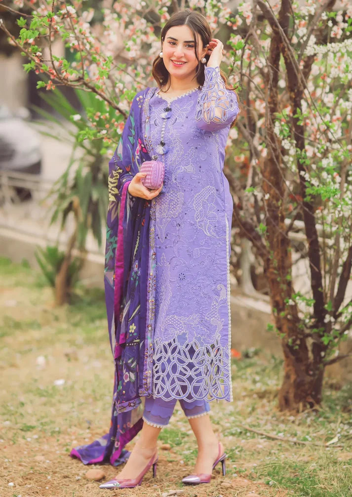 MUSHQ - 3PC DHANAK EMBROIDEREDSHIRT WITH COUTURE PRINTED SHAWL-ADR-4070