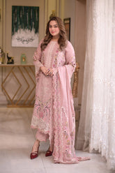 ANNELA`S-3PC LAWN CHIKAN EMBROIDERED SHIRT WITH LAWN EMBROIDERED DUPATTA & EMB TROUSER-ADR-4667
