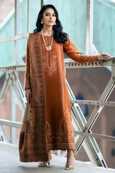 IZEL-3PC DHANAK EMBROIDERED SHIRT WITH COURTRAI PRINTED SHAWL AND TROUSER-ADR-4146