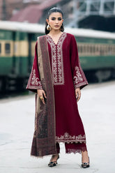 IZEL-3PC DHANAK EMBROIDERED SHIRT WITH COUTRAI PRINTED SHAWL AND TROUSER-ADR-4127