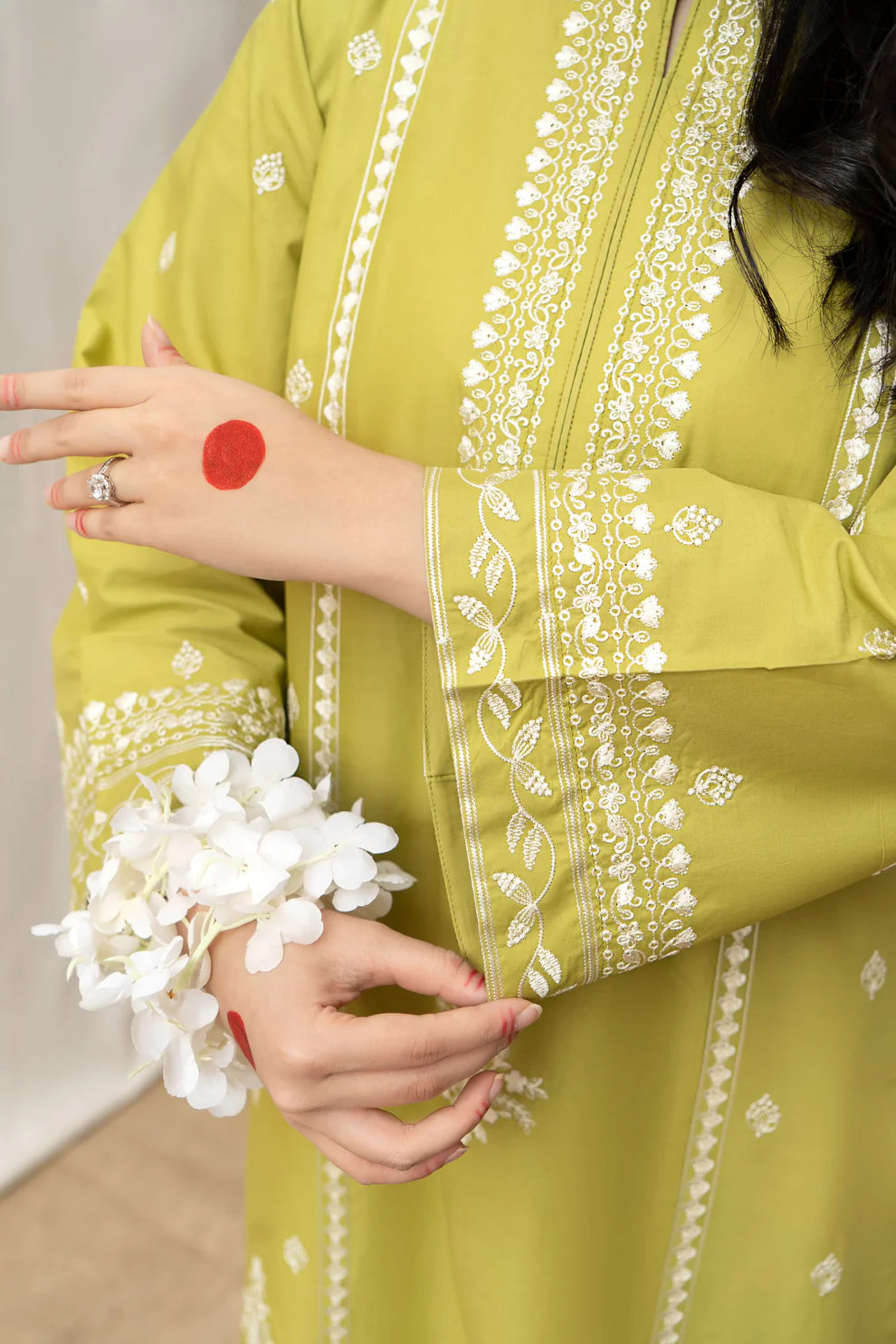 URGE- 3PC DHANAK EMBROIDERED SHIRT WITH COUTURE WOOL PRINT SHAWL AND EMB TROUSER-ADR-4013
