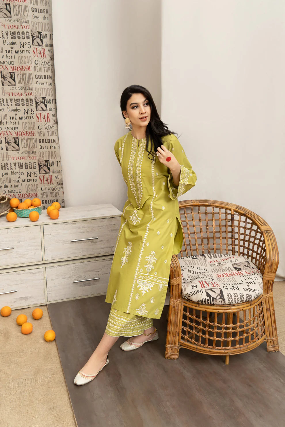 URGE- 3PC DHANAK EMBROIDERED SHIRT WITH COUTURE WOOL PRINT SHAWL AND EMB TROUSER-ADR-4013